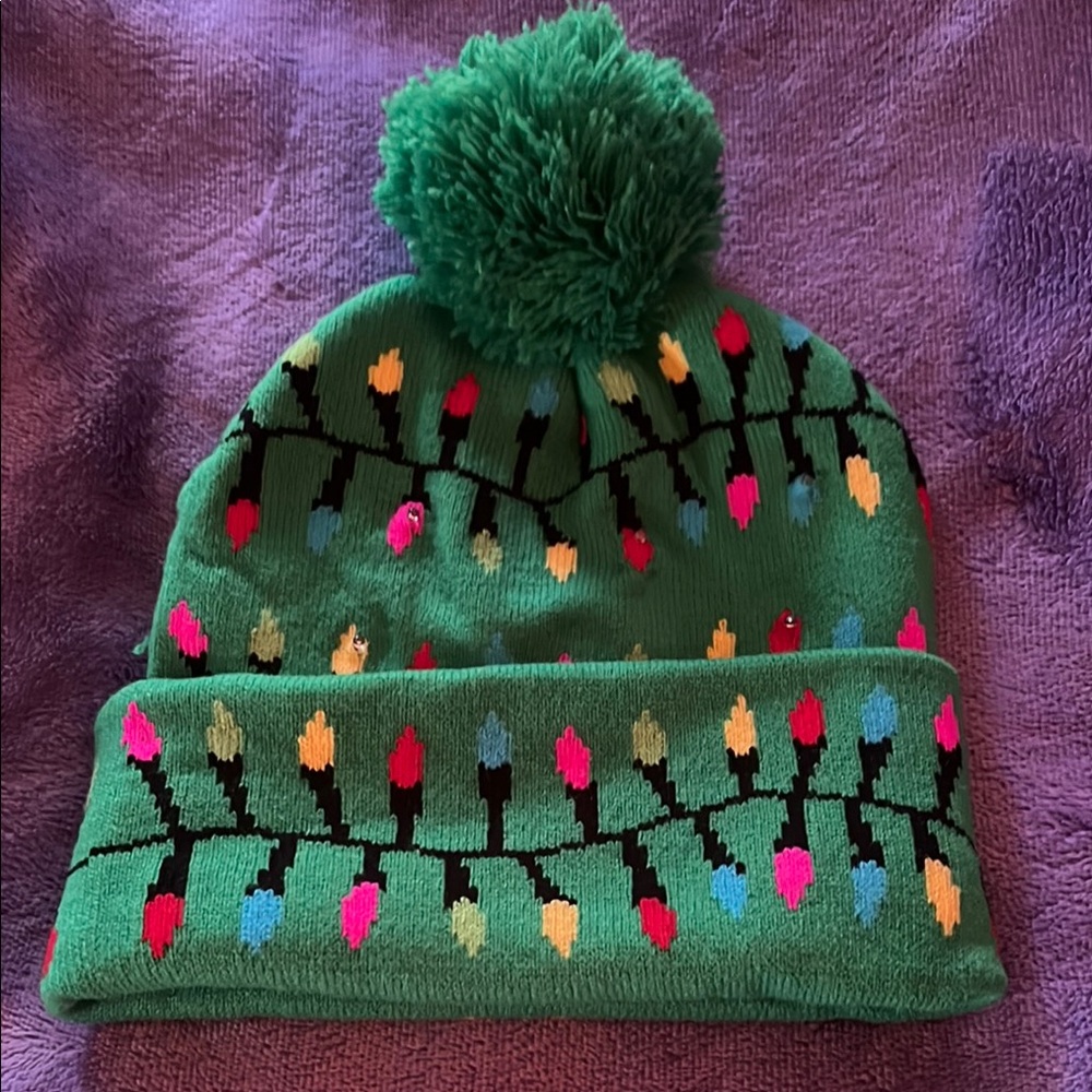 Festive Green Kids Pom-Pom Beanie